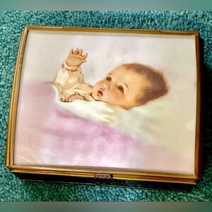 Vintage Glass Music Box with artwork by Bessie Pease Gutmann-Gorgeous painting